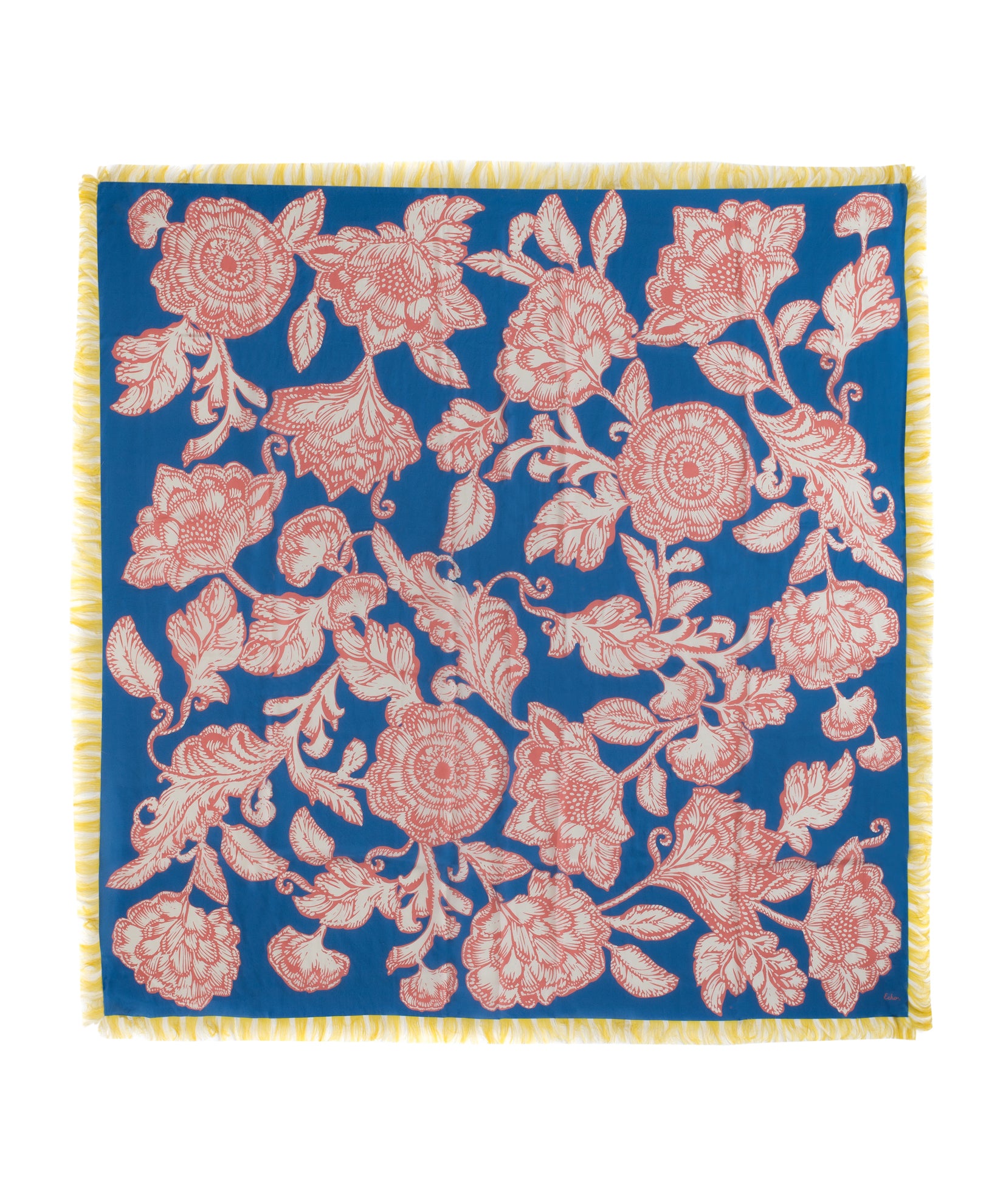 Block Floral Oversized Silk Square Scarf in color chambray