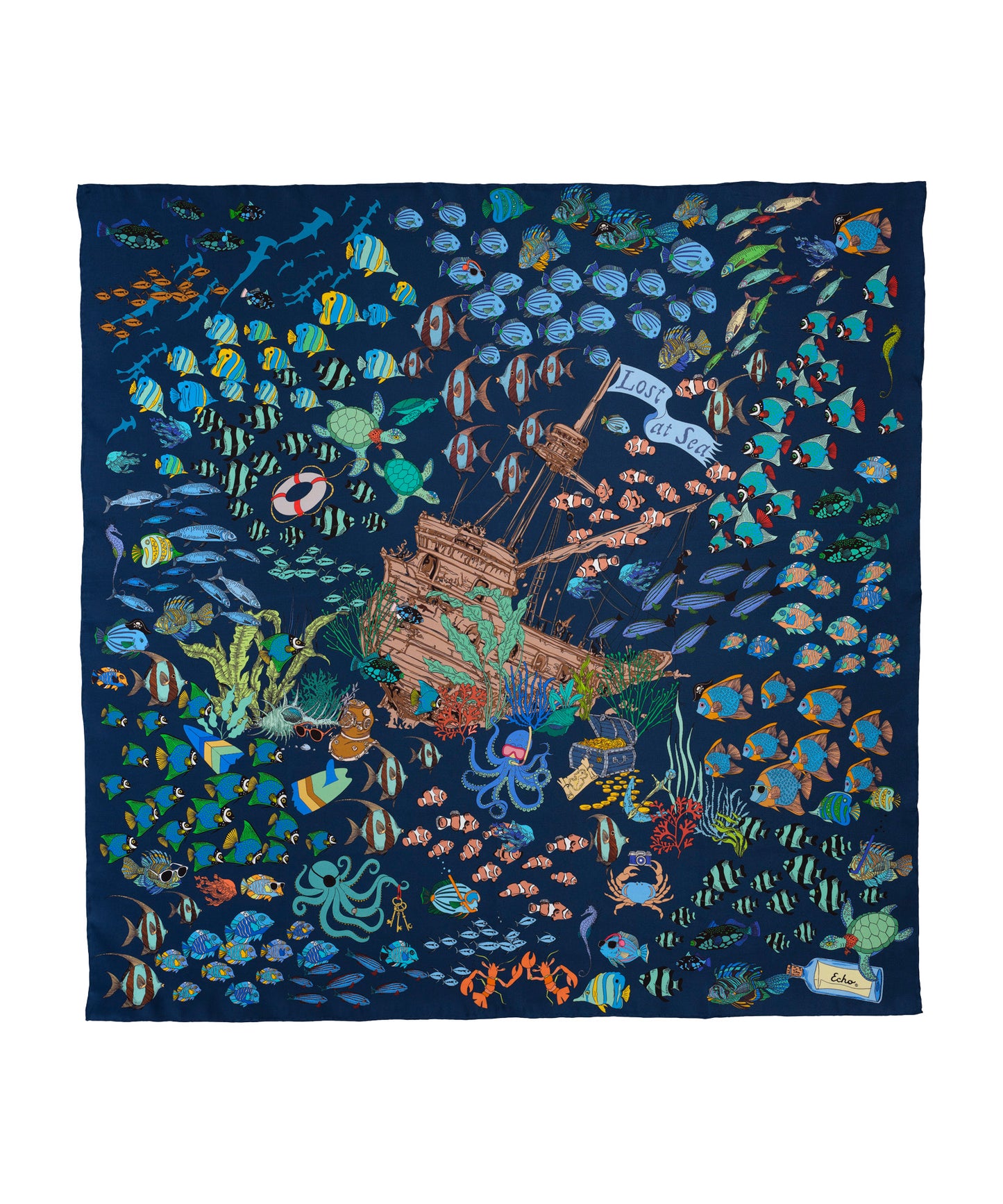 Lost At Sea 35" Silk Square Scarf in color navy