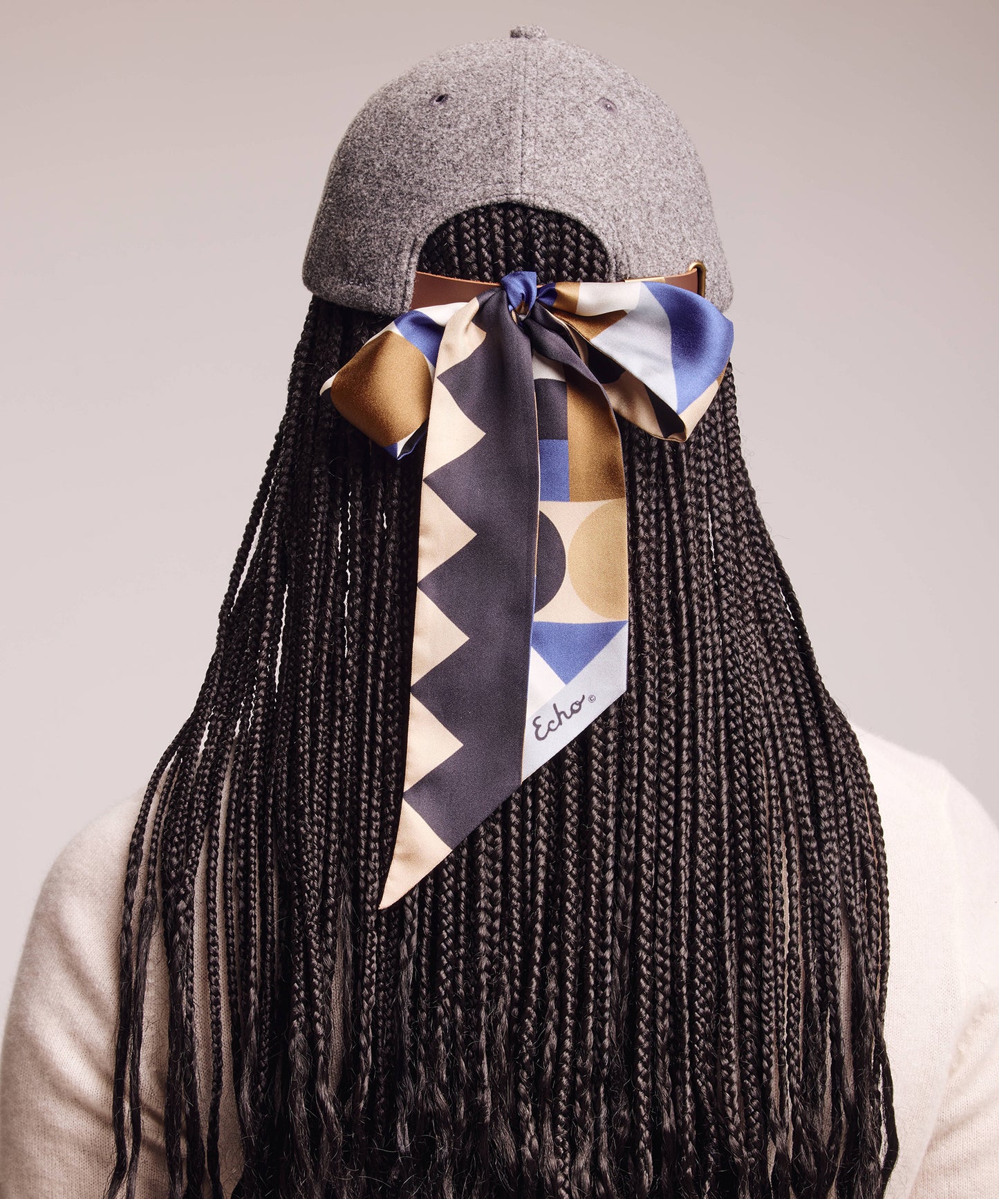 Blue and Brown Modernist Geo Silk Ribbon Scarf