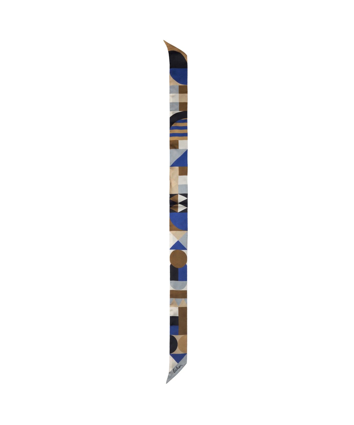 Blue and Brown Modernist Geo Silk Ribbon Scarf