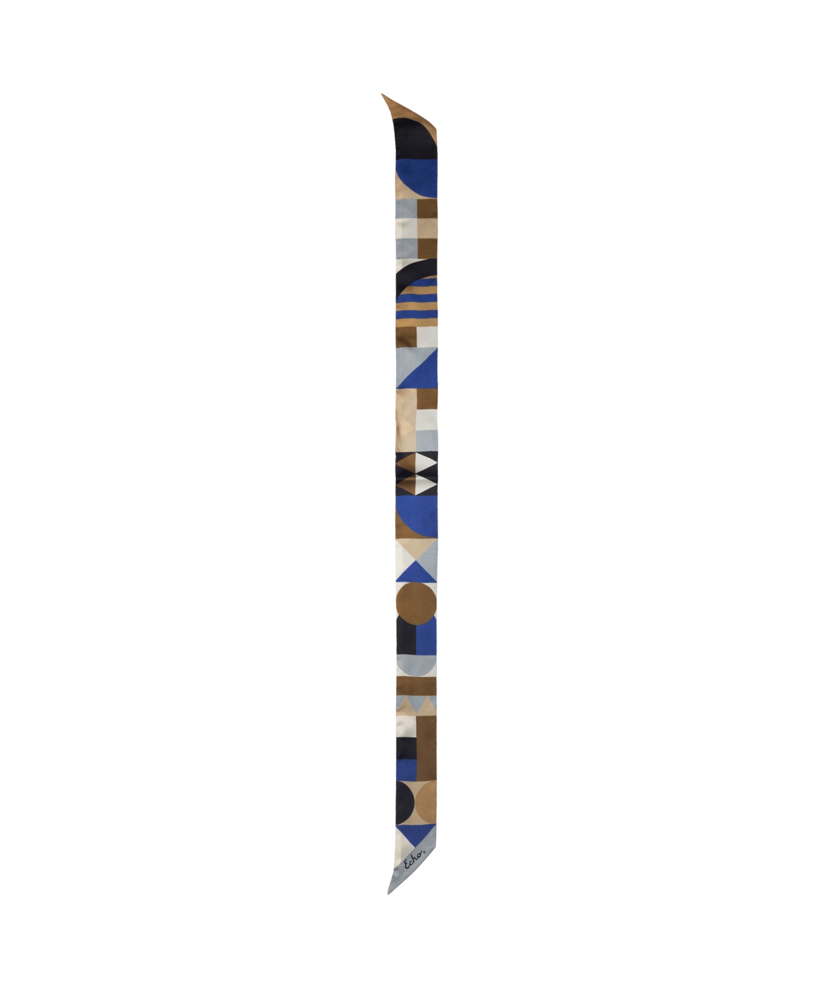 Blue and Brown Modernist Geo Silk Ribbon Scarf