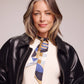 Blue and Brown Modernist Geo Silk Ribbon Scarf