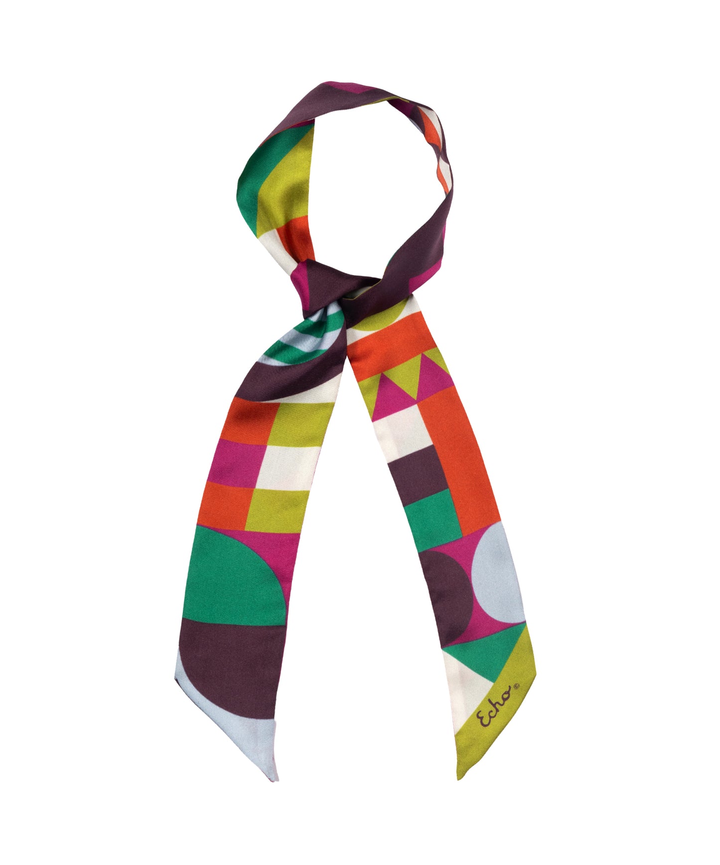 Multi Modernist Geo Silk Ribbon Scarf