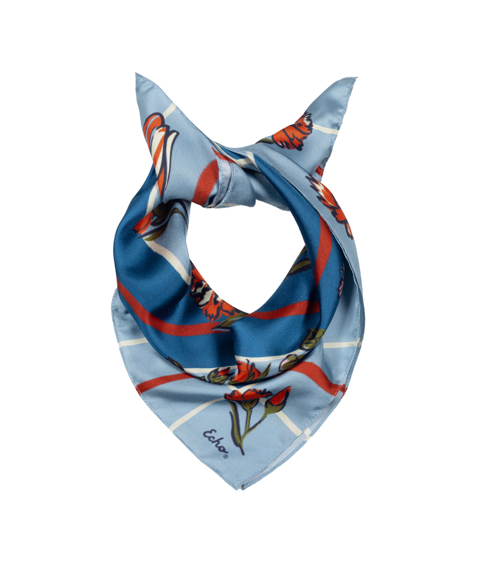 Cottage Bouquet Silk Scarf in Denim Blue