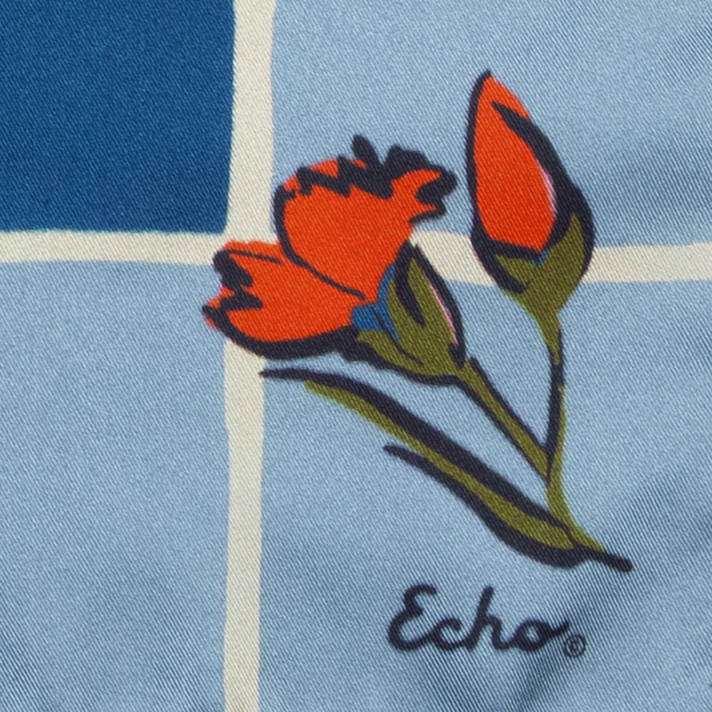 Cottage Bouquet Silk Scarf in Denim Blue