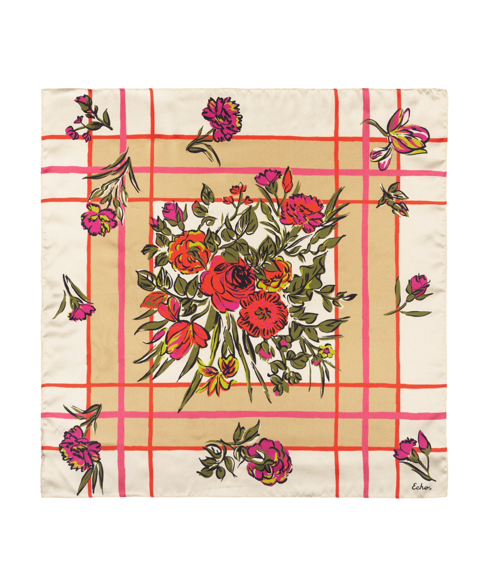 Cottage Bouquet Silk Scarf in Orange Spice