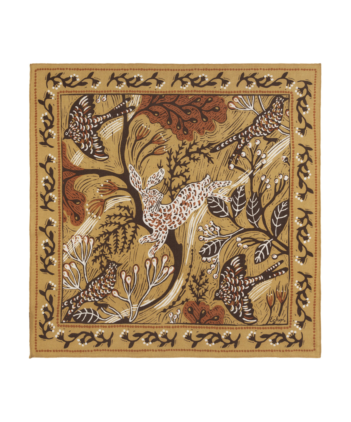 Nature Walk illustrated scarf in brown