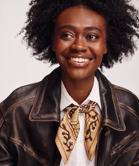 Nature Walk illustrated scarf in brown