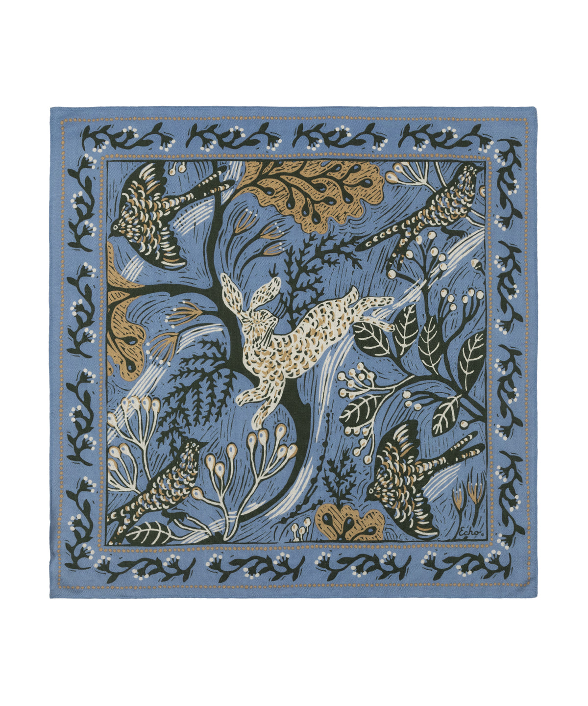 Nature Walk illustrated scarf in blue