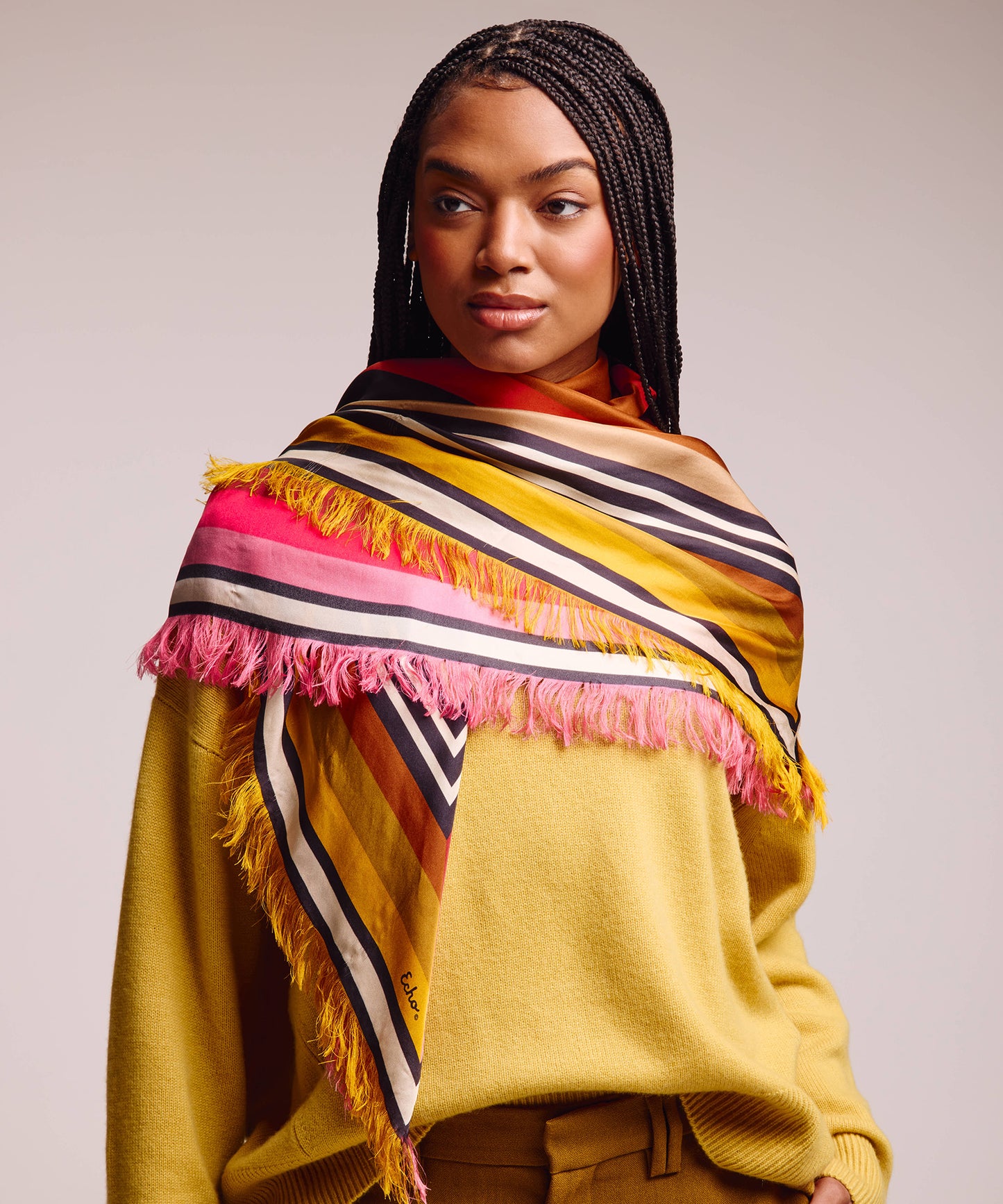 Oversized Half and Half Silk Square in Multi