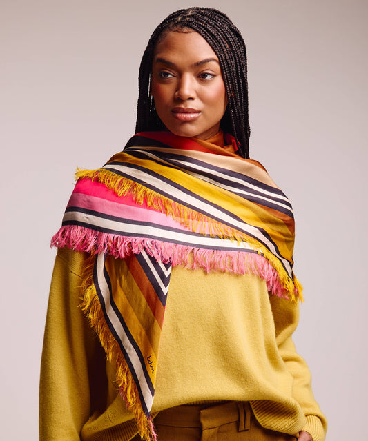 Oversized Half and Half Silk Square in Multi