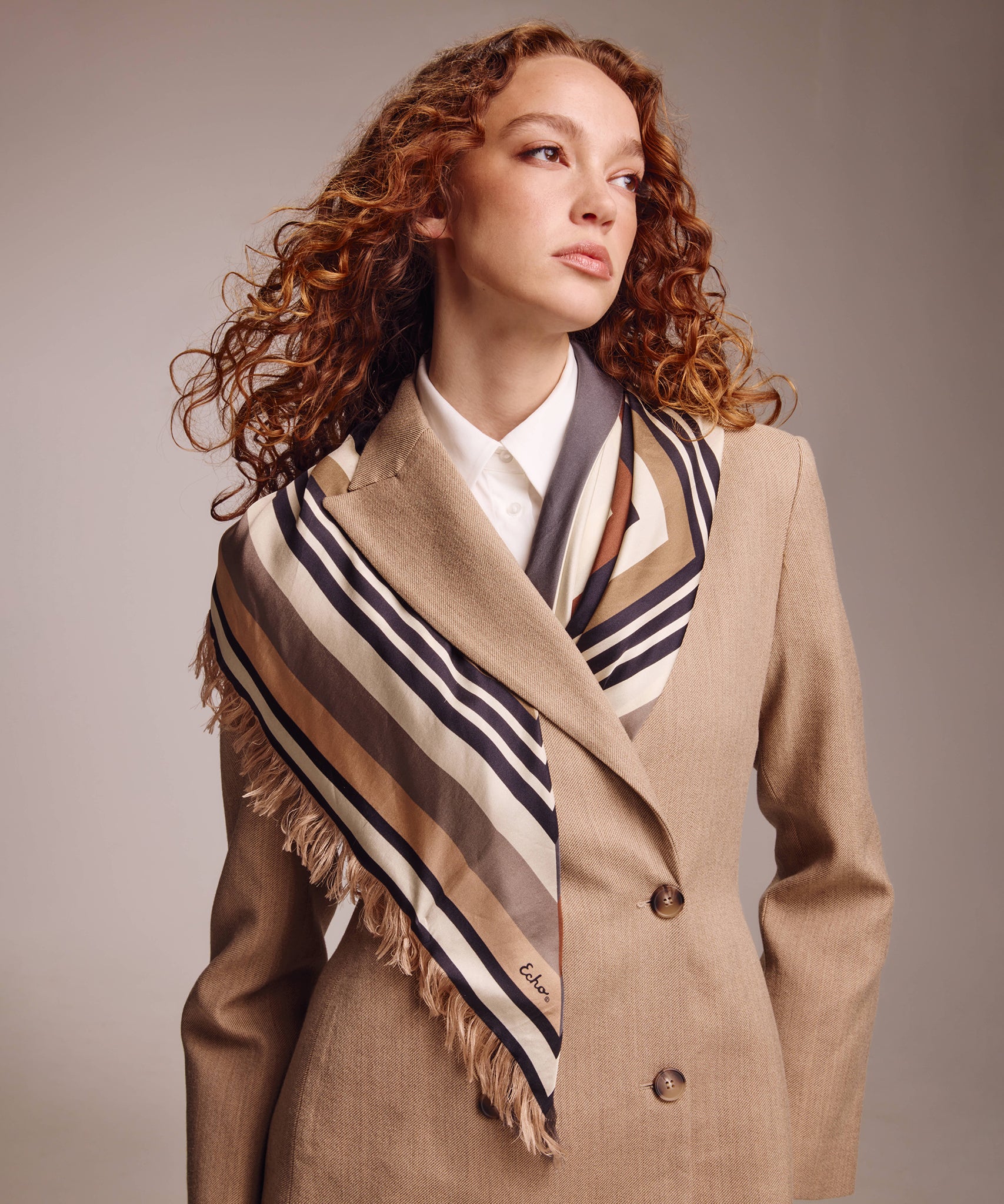 Oversized Half and Half Silk Square in Charcoal