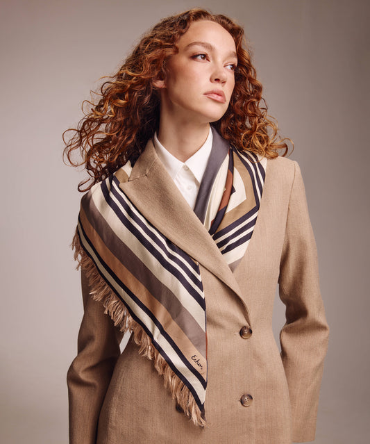 Oversized Half and Half Silk Square in Charcoal