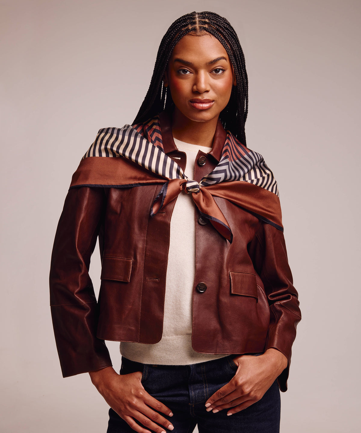 Concentric Stripes Silk Square in brown
