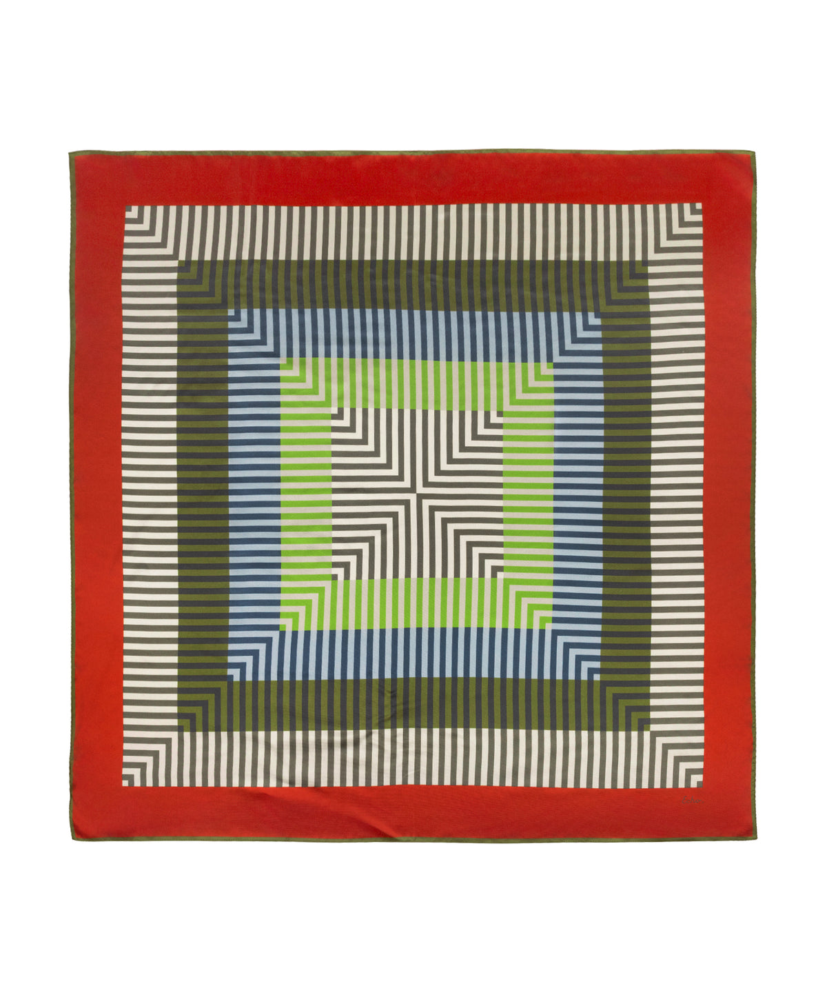 Concentric Stripes Silk Square Scarf in Olive