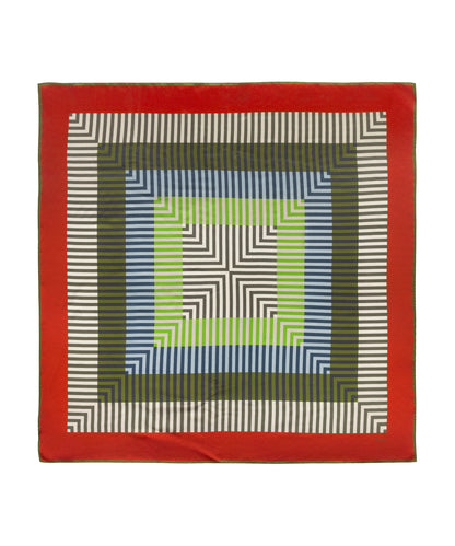 Concentric Stripes Silk Square Scarf in Olive
