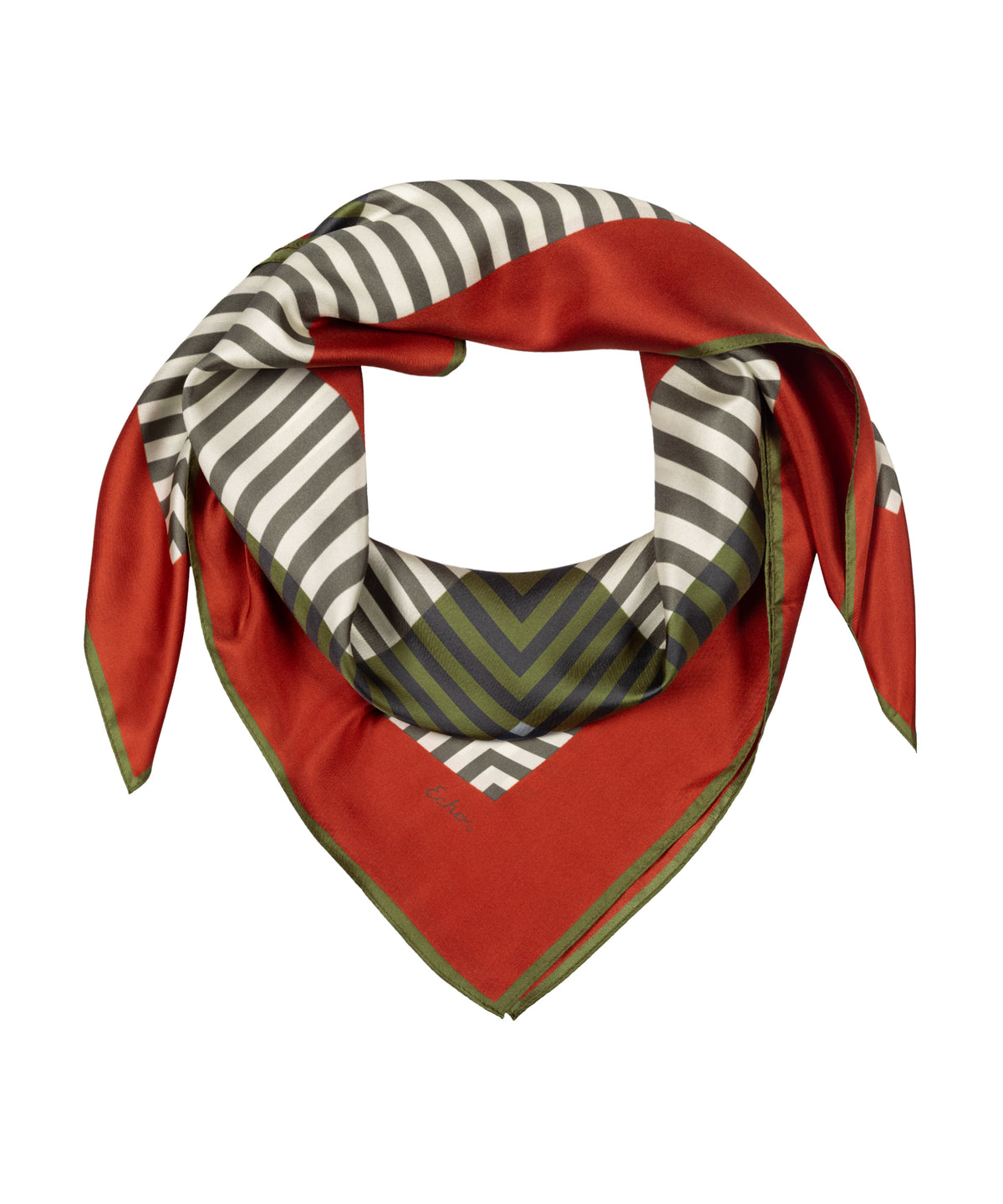 Concentric Stripes Silk Square Scarf in Olive