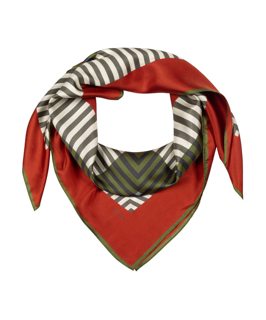 Concentric Stripes Silk Square Scarf in Olive