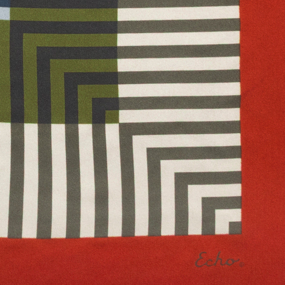 Concentric Stripes Silk Square Scarf in Olive
