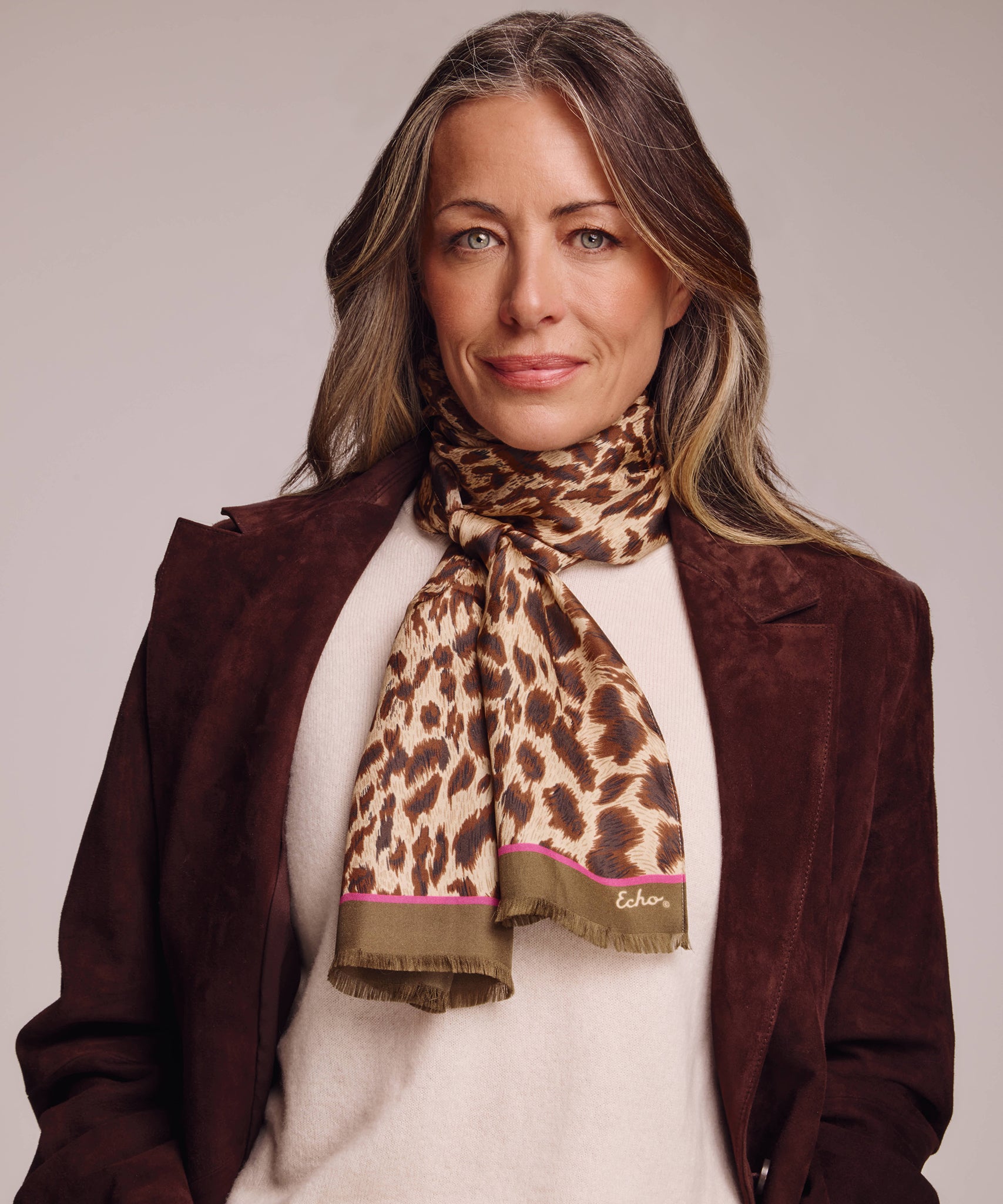 Leopard Silk Scarf in Brown