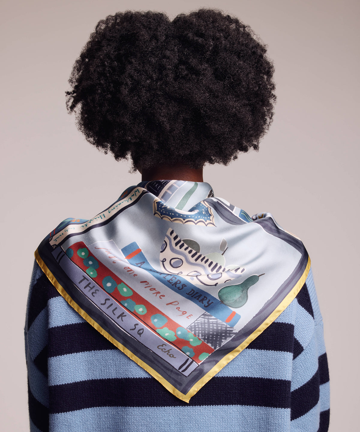 Bookshelf Silk Square Scarf in blue