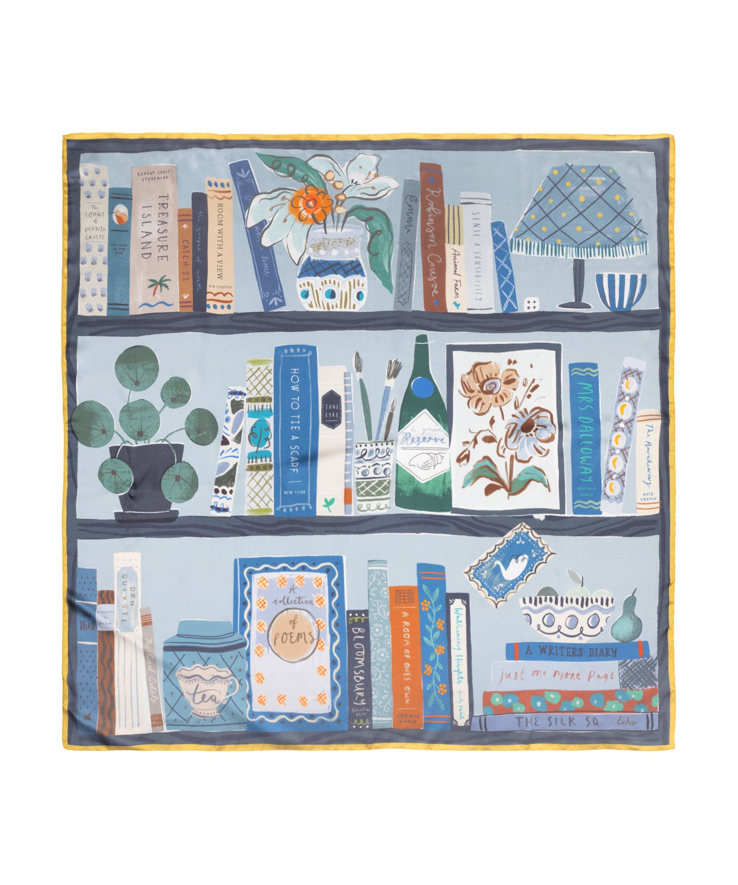 Bookshelf Silk Square Scarf in blue