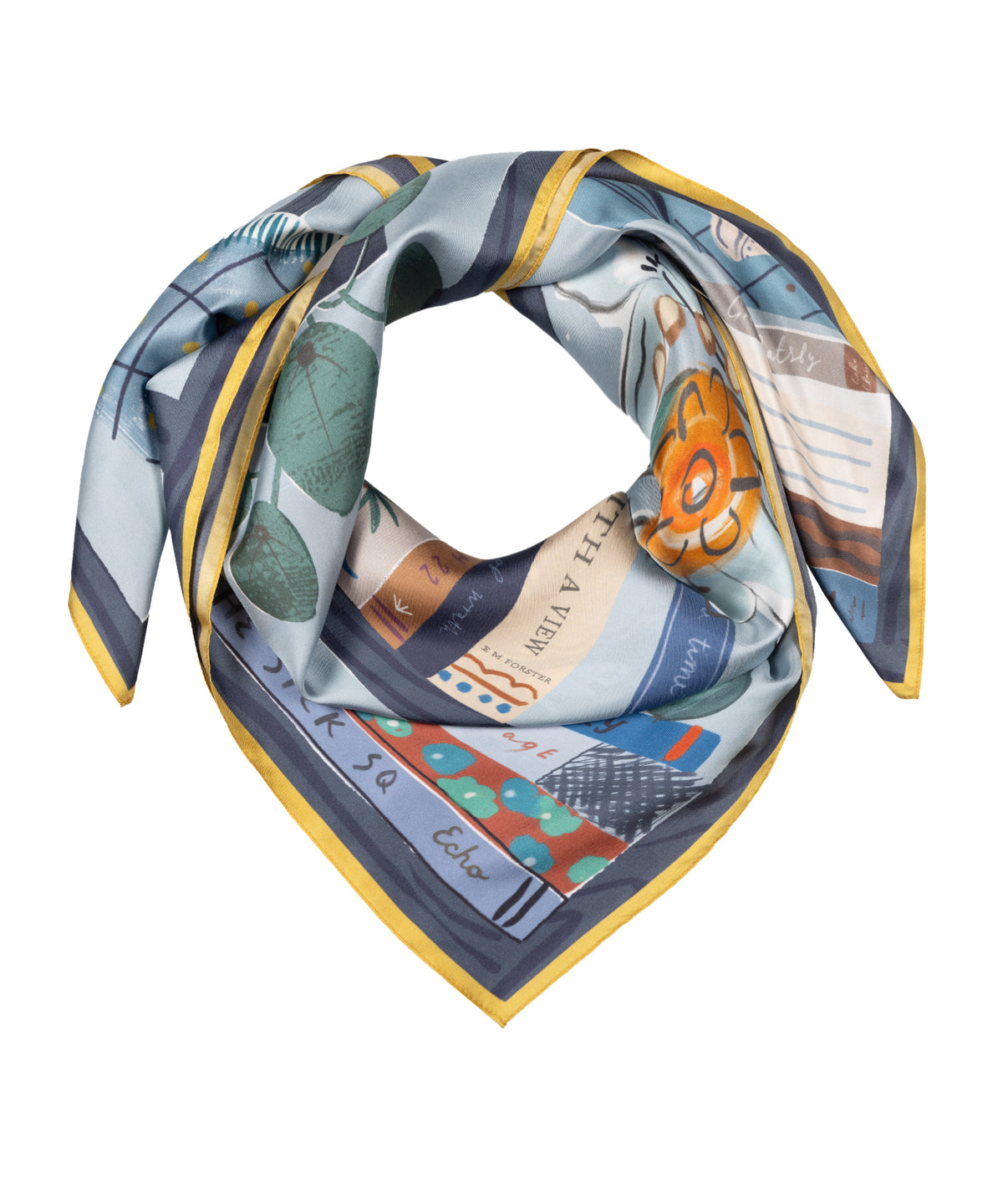 Bookshelf Silk Square Scarf in blue