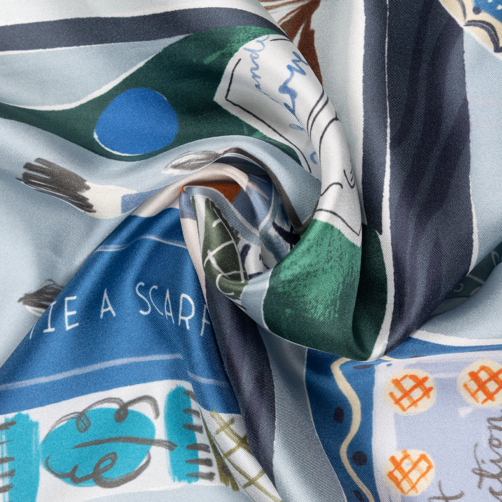 Bookshelf Silk Square Scarf in blue