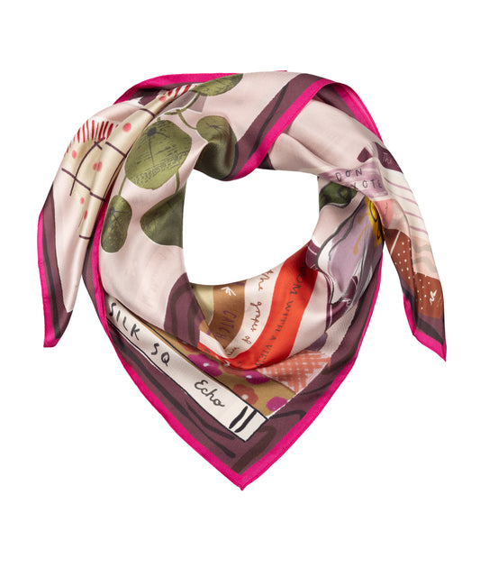 Bookshelf Silk Square Scarf in pink