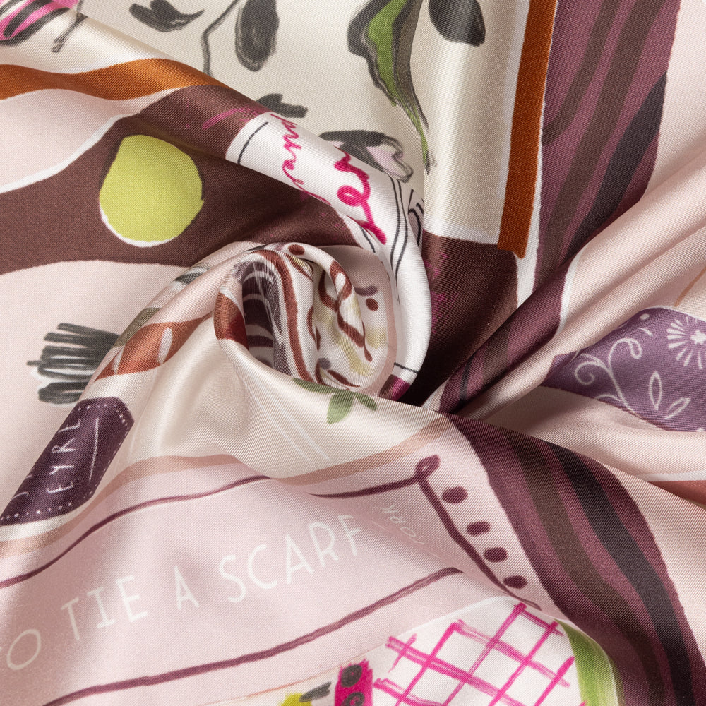 Bookshelf Silk Square Scarf in pink