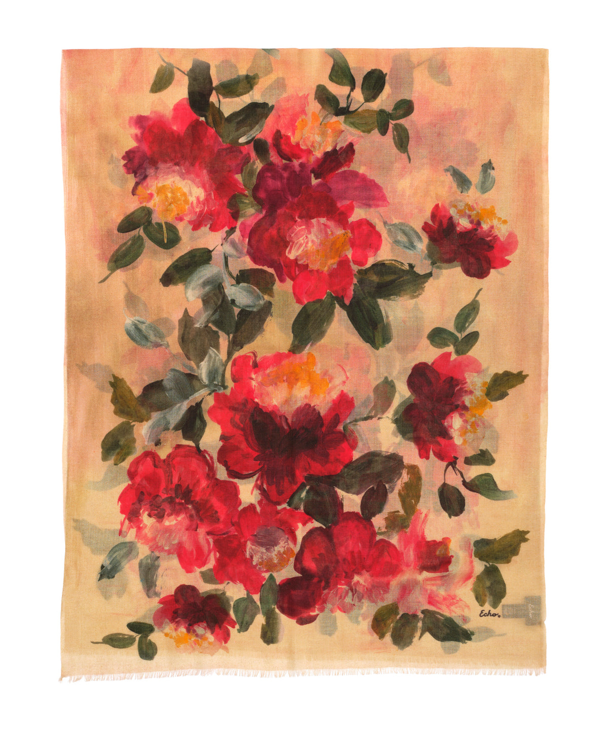 Beige Painterly Floral Wrap with red flowers 