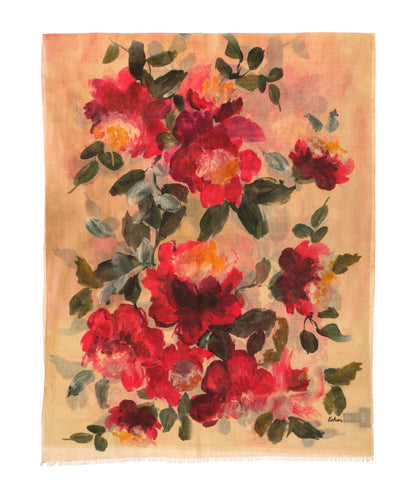 Beige Painterly Floral Wrap with red flowers 