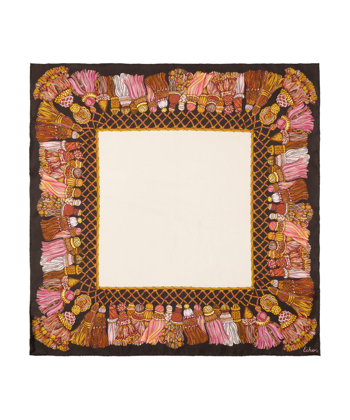 Silk Tassel Menagerie Bandana in chocolate