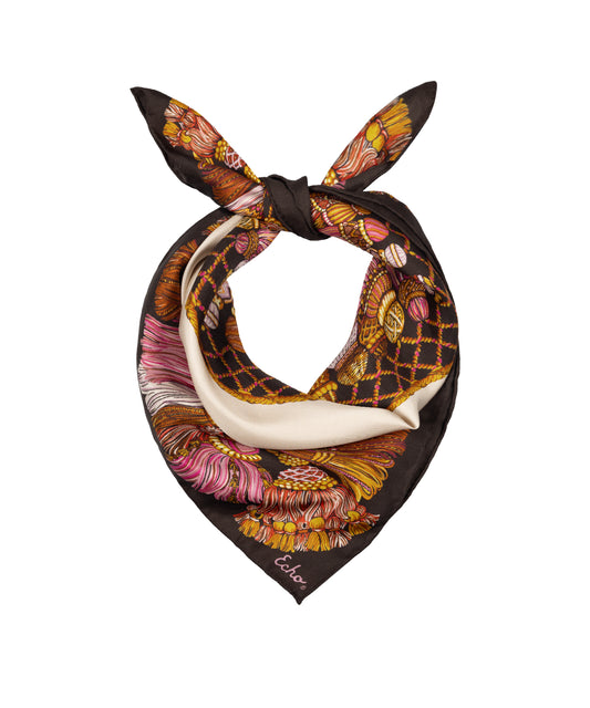 Silk Tassel Menagerie Bandana in chocolate