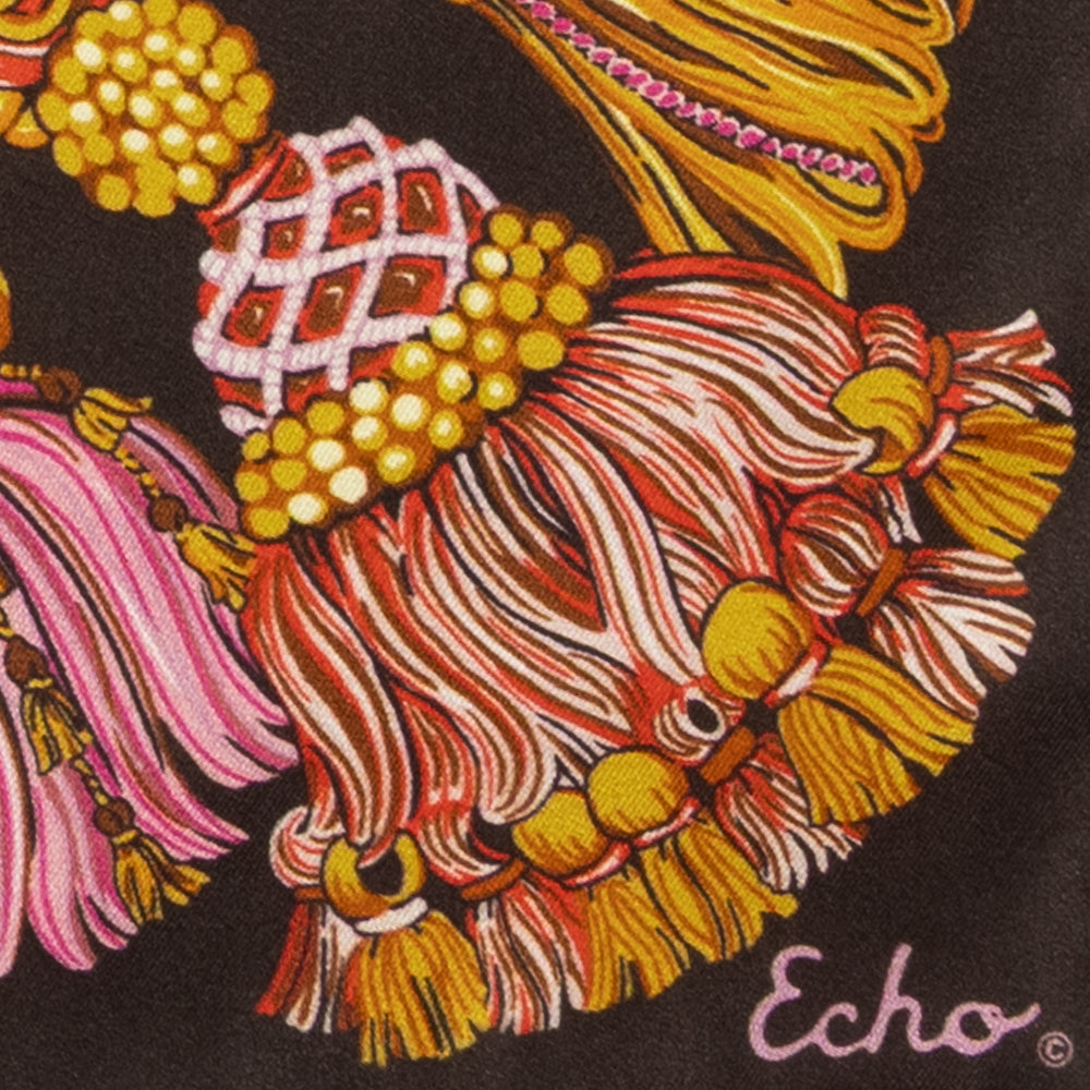 Silk Tassel Menagerie Bandana in chocolate