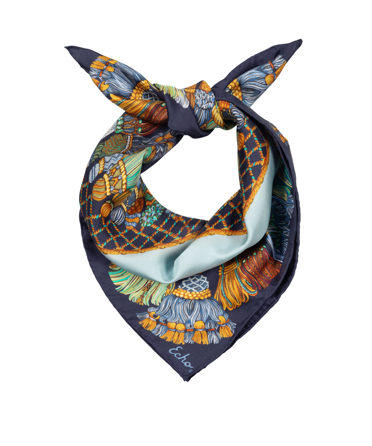 Silk Tassel Menagerie Bandana in blue