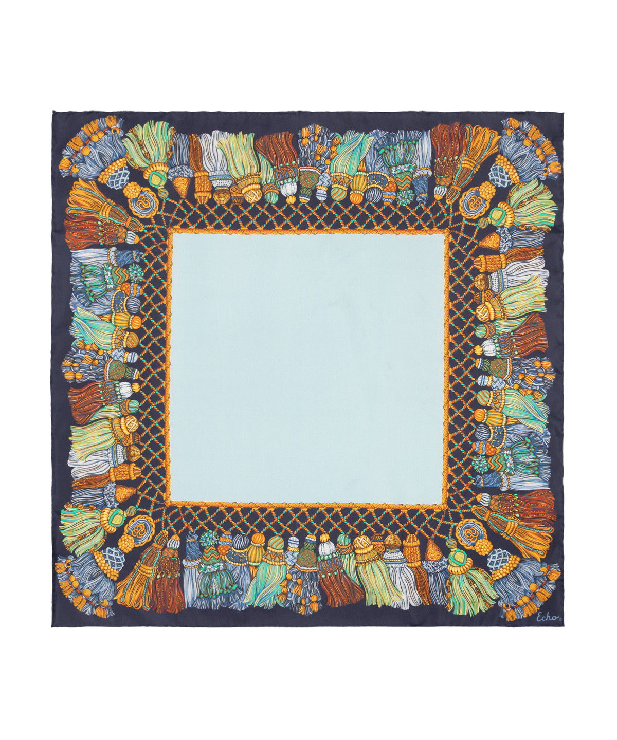Silk Tassel Menagerie Bandana in blue