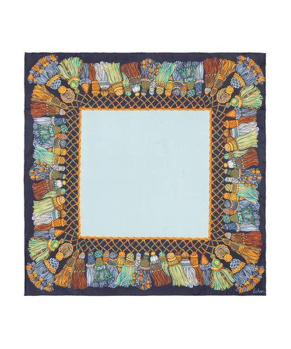 Silk Tassel Menagerie Bandana in blue