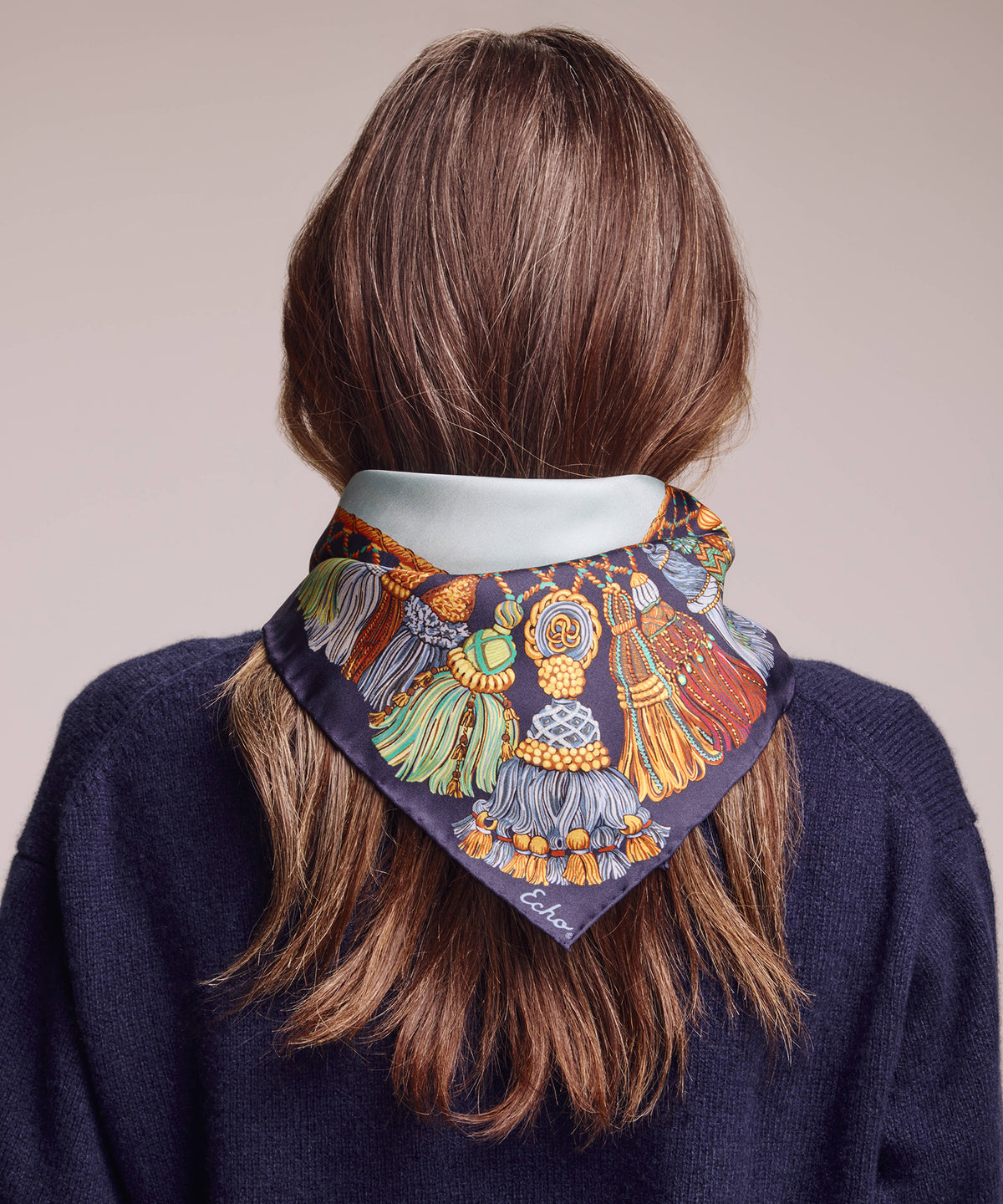 Silk Tassel Menagerie Bandana in blue