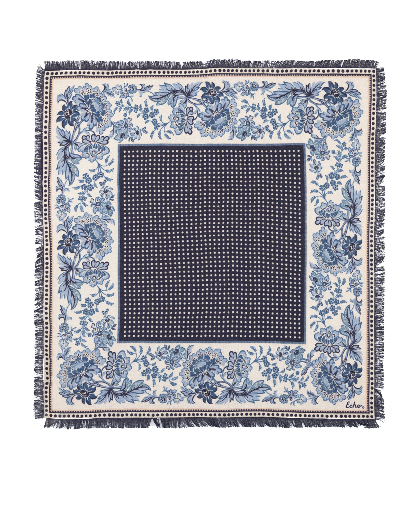 Floral wool and silk Bandana in blue