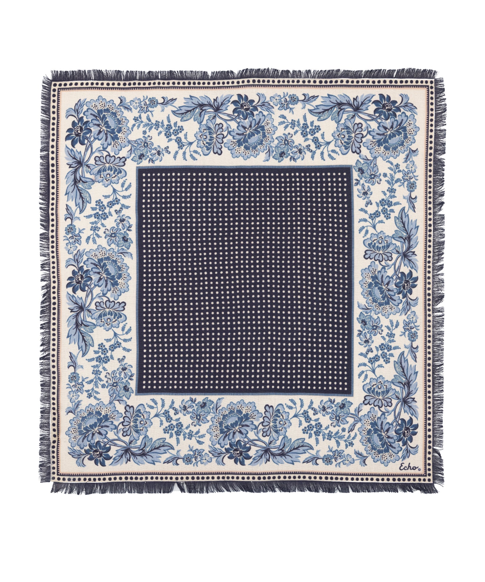 Floral wool and silk Bandana in blue