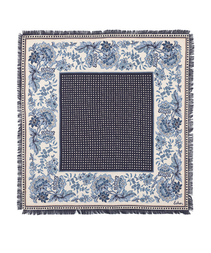 Floral wool and silk Bandana in blue