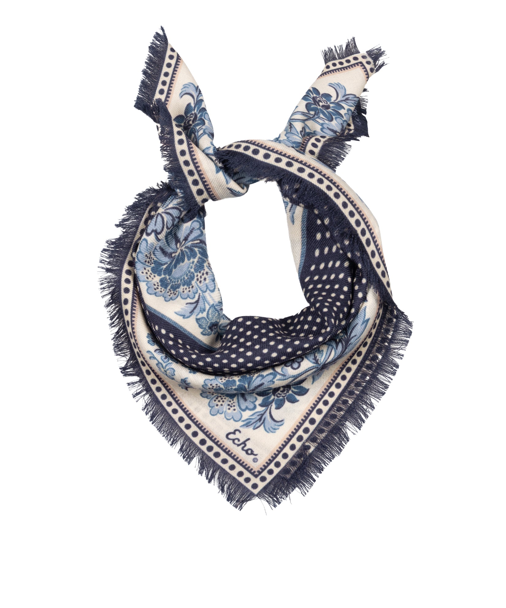 Floral wool and silk Bandana in blue