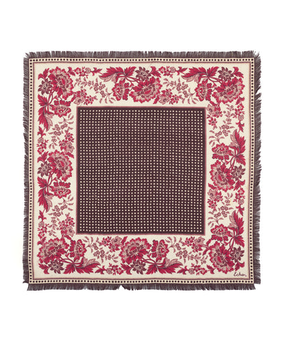 Floral wool and silk Bandana in red
