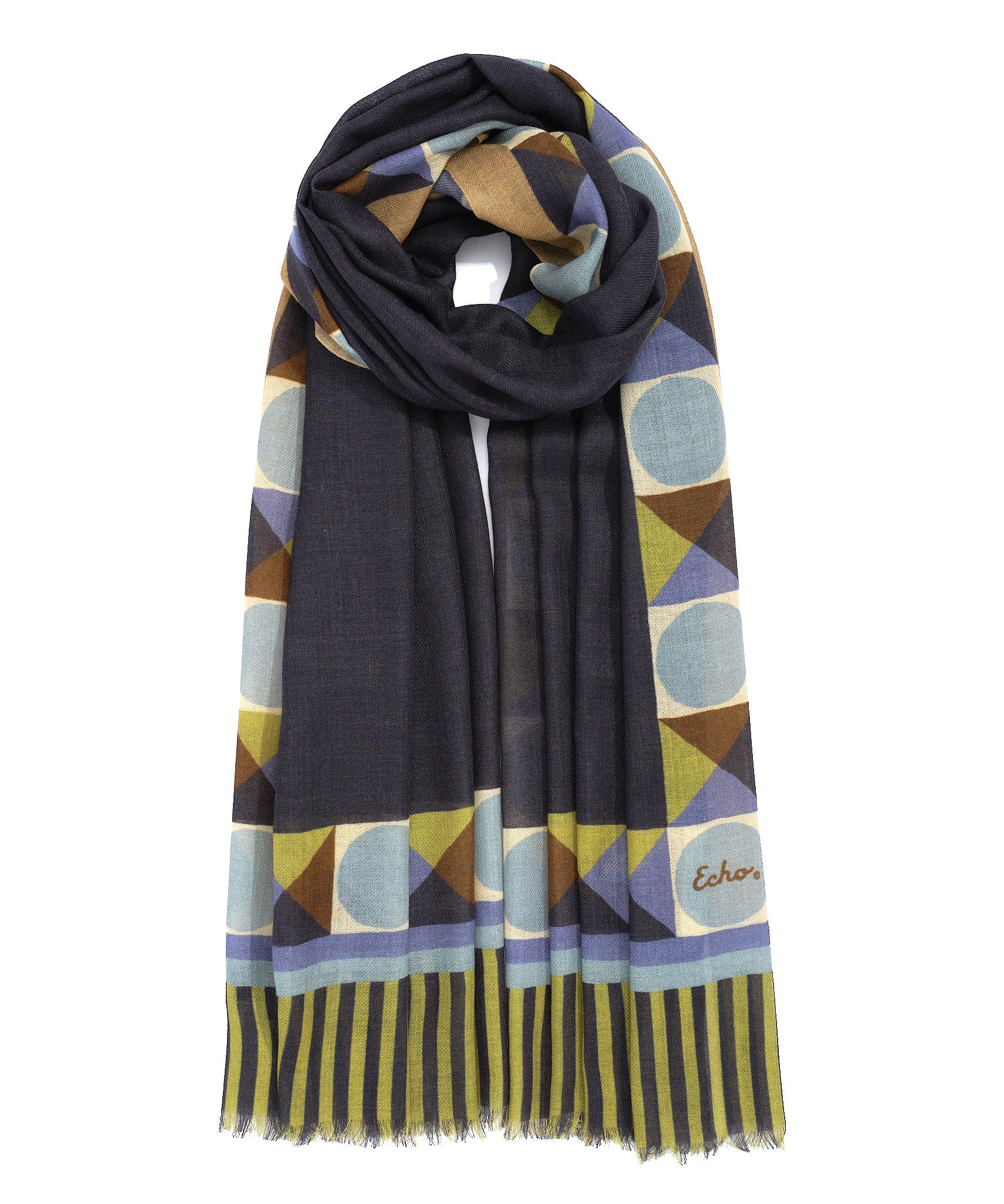 Wool Modernist Geo Wrap in navy