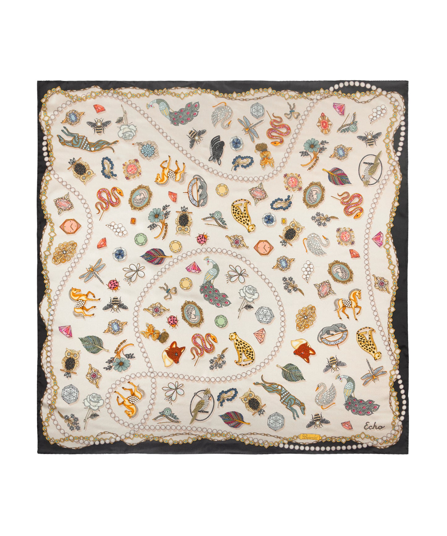cream bejeweled silk scarf