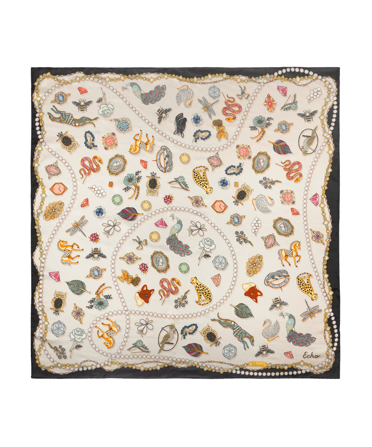 cream bejeweled silk scarf