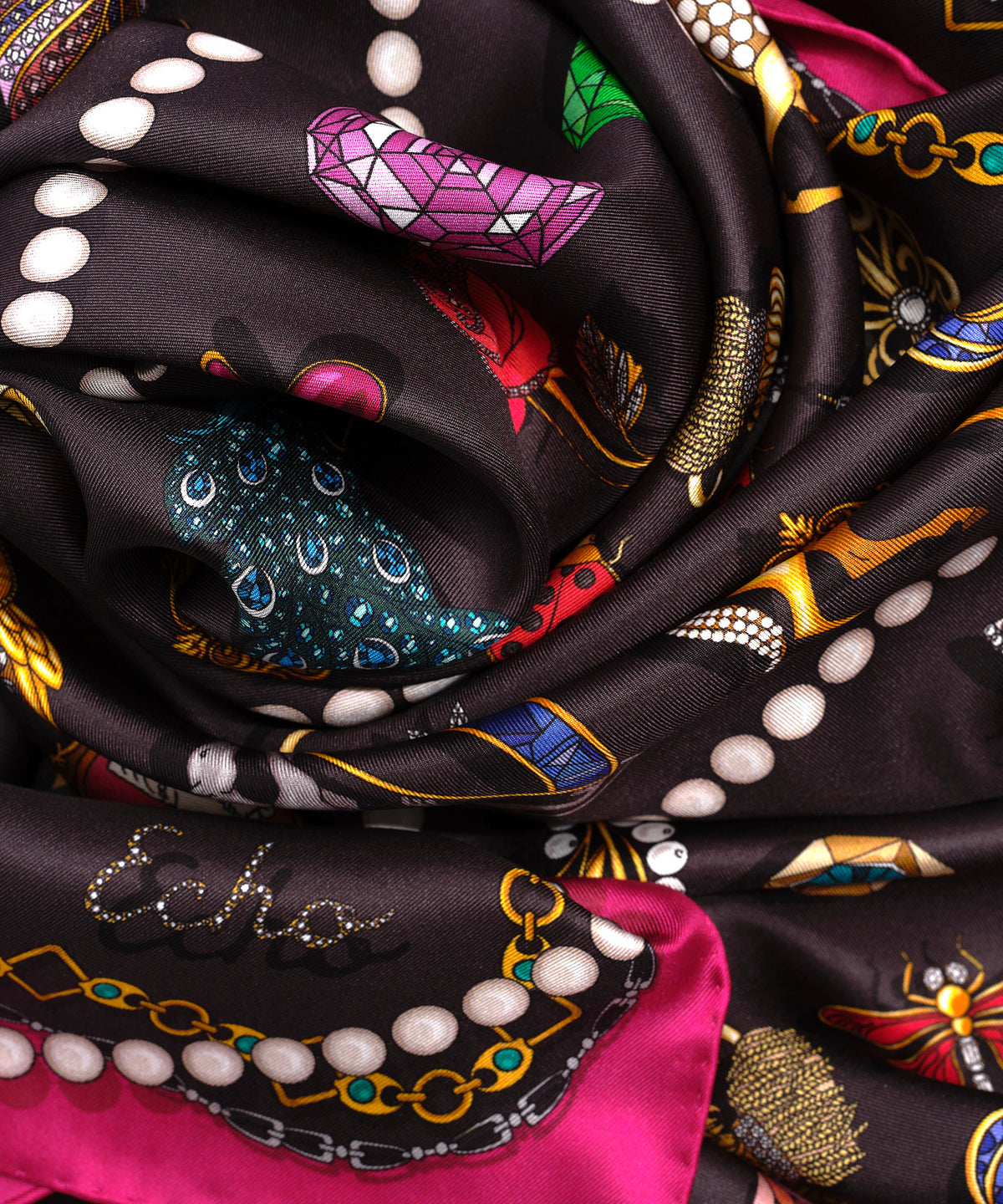 black bejeweled silk scarf