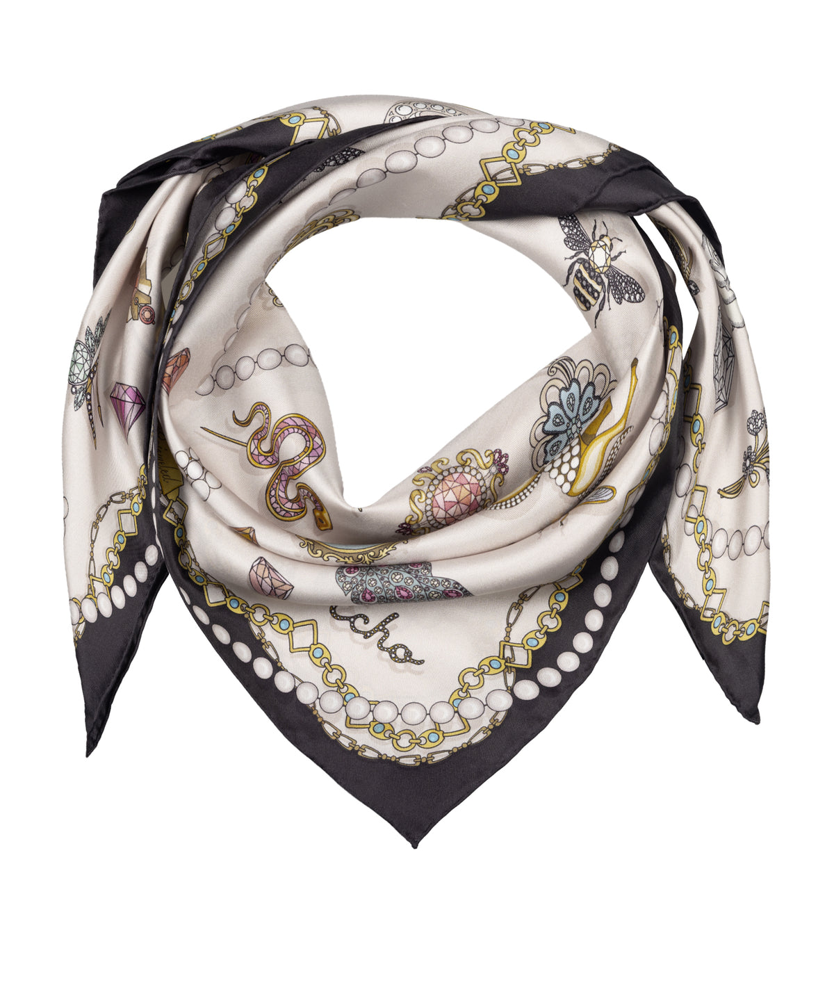 cream bejeweled silk scarf