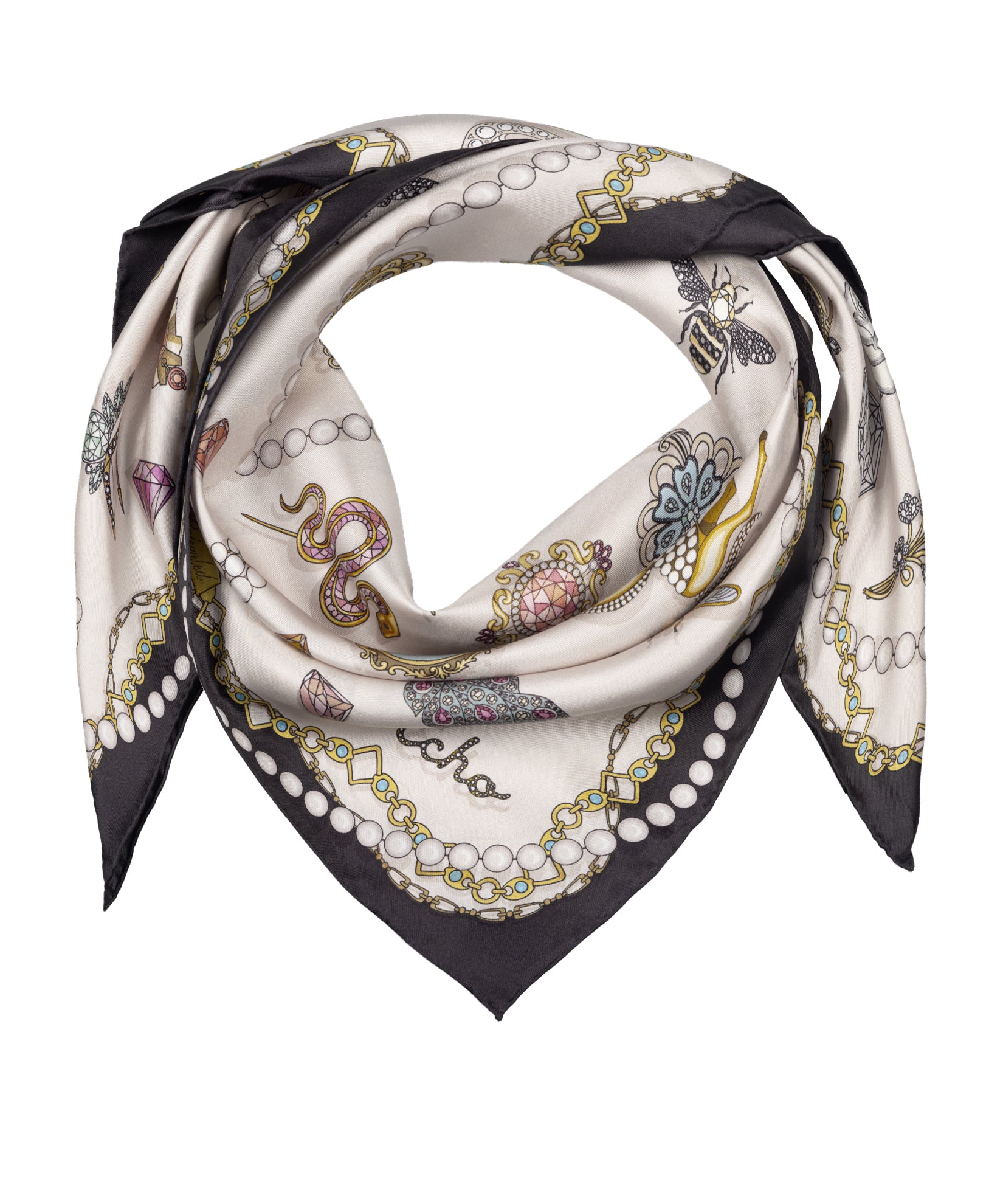 cream bejeweled silk scarf